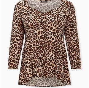 LEOPARD CHALLIS FIT & FLARE BLOUSE